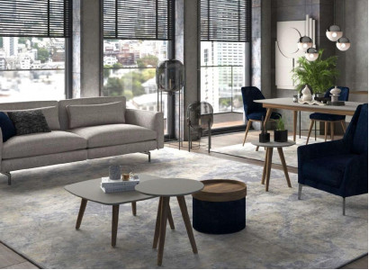 Grau-Schwarze Wohnzimmermöbel Dreisitzer Sessel Neu Luxus Set Modern